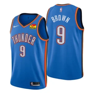 2020-21 Oklahoma City Thunder 9 Moses Brown Jersey Patch Loves Travel Stops Blue Icon Edition