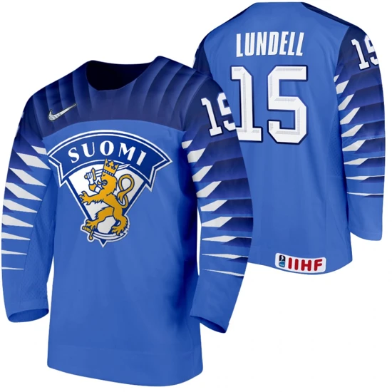 Anton Lundell Finland 2021 IIHF World Championship Blue Away Jersey