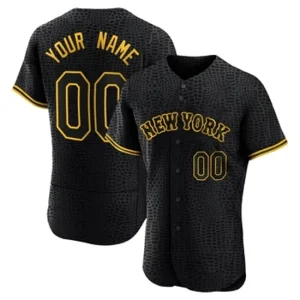 Authentic Custom Mens New York Mets Black Snake Skin City Jersey