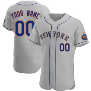 Authentic Custom Mens New York Mets Gray Road Jersey