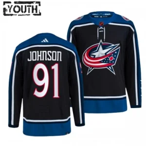 Columbus Blue Jackets Kent Johnson 91 2022-23 Black Reverse Retro 2.0 Authentic - Kids