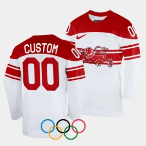 Custom Denmark Hockey 2022 Winter Olympics Home Jersey White