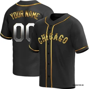 Custom Mens Chicago White Sox Alternate Jersey Black Golden Replica