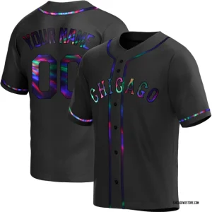 Custom Mens Chicago White Sox Alternate Jersey Black Holographic