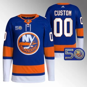 Custom New York Islanders 50th Anniversary Royal 00 Primegreen Authentic Jersey