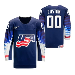 Custom USA 2021 IIHF World Championship Navy Away Jersey