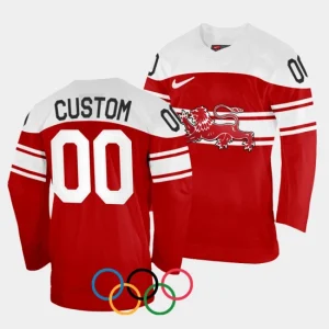 Denmark Hockey 00 Custom 2022 Winter Olympics Red Jersey Away