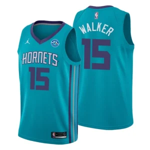 Men Charlotte Hornets 15 Kemba Walker 30th Anniversary Patch Icon Teal Swingman Jersey