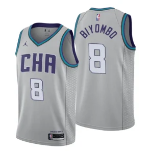 Mens 2019-20 Charlotte Hornets 8 Bismack Biyombo City Gray Swingman Jersey