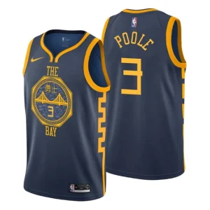 Mens 2019-20 Golden State Warriors 3 Jordan Poole City Navy Swingman Jersey