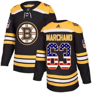 Mens Boston Bruins Brad Marchand 63 Authentic Black USA Flag Fashion