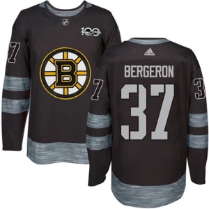 Mens Boston Bruins Patrice Bergeron 37 Authentic Black 1917-2017 100th Anniversary