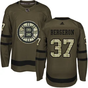 Mens Boston Bruins Patrice Bergeron 37 Authentic Green Salute to Service