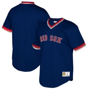 Mens Boston Red Sox Mitchell & Ness Navy Big & Tall Cooperstown Collection Mesh Wordmark V-Neck Jersey