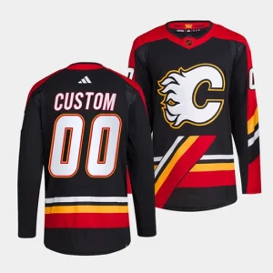 Mens Calgary Flames Custom Black 2022-23 Reverse Retro Stitched