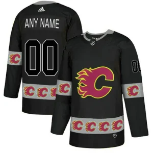 Mens Calgary Flames Custom Black Team Logos Fashion Adidas Jersey