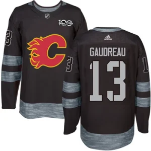 Mens Calgary Flames Johnny Gaudreau 13 Authentic Black 1917-2017 100th Anniversary