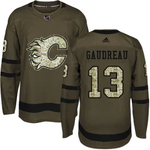 Mens Calgary Flames Johnny Gaudreau 13 Authentic Green Salute to Service