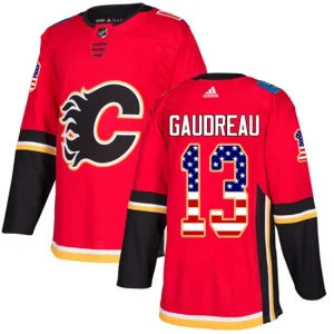 Mens Calgary Flames Johnny Gaudreau 13 Authentic Red USA Flag Fashion