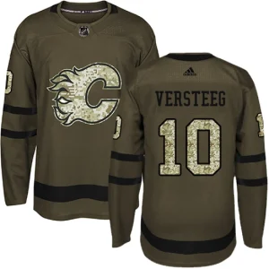 Mens Calgary Flames Kris Versteeg 10 Authentic Green Salute to Service