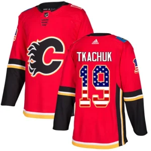 Mens Calgary Flames Matthew Tkachuk 19 Authentic Red USA Flag Fashion