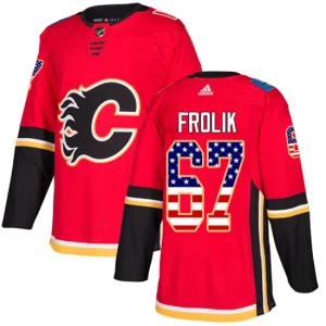 Mens Calgary Flames Michael Frolik 67 Authentic Red USA Flag Fashion