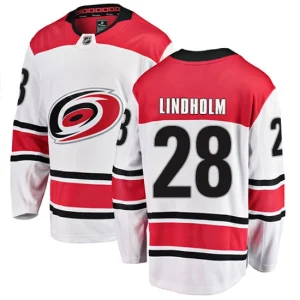 Mens Carolina Hurricanes Elias Lindholm 28 Breakaway White Fanatics Branded Away