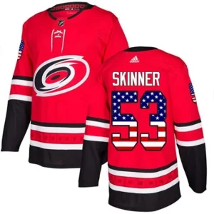 Mens Carolina Hurricanes Jeff Skinner 53 Red USA Flag Fashion Authentic