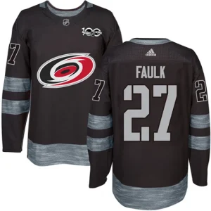 Mens Carolina Hurricanes Justin Faulk 27 Authentic Black 1917-2017 100th Anniversary