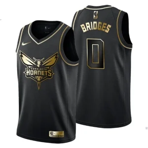 Mens Charlotte Hornets 0 Miles Bridges Golden Edition Black Fashion Jersey