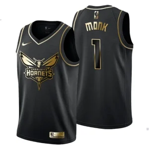 Mens Charlotte Hornets 1 Malik Monk Golden Edition Black Fashion Jersey