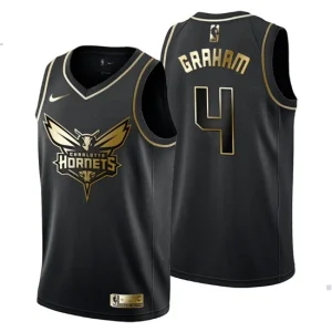 Mens Charlotte Hornets 4 Devonte Graham Golden Edition Black Fashion Jersey