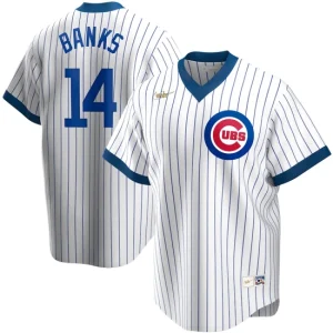 Mens Chicago Cubs Ernie Banks Nike White Home Cooperstown Collection Player Jersey