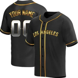 Mens Custom Los Angeles Angels of Anaheim Replica Black Golden Alternate Jersey