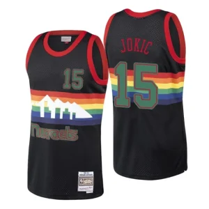 Mens Denver Nuggets 15 Nikola Jokic Black Hardwood Classics Christmas Jersey