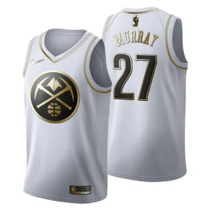 Mens Denver Nuggets 27 Jamal Murray Golden Edition White Fashion Jersey