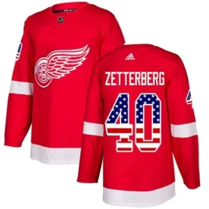 Mens Detroit Red Wings Henrik Zetterberg 40 Red USA Flag Fashion Authentic