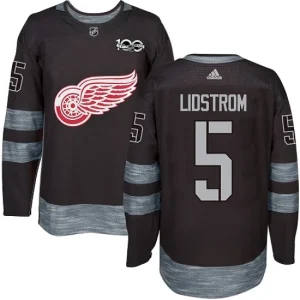 Mens Detroit Red Wings Nicklas Lidstrom 5 Authentic Black 1917-2017 100th Anniversary