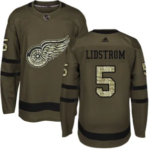 Mens Detroit Red Wings Nicklas Lidstrom 5 Authentic Green Salute to Service