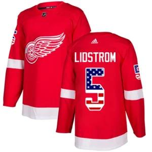 Mens Detroit Red Wings Nicklas Lidstrom 5 Authentic Red USA Flag Fashion