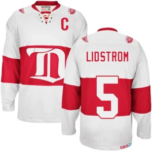 Mens Detroit Red Wings Nicklas Lidstrom 5 Authentic Throwback White CCM Winter Classic