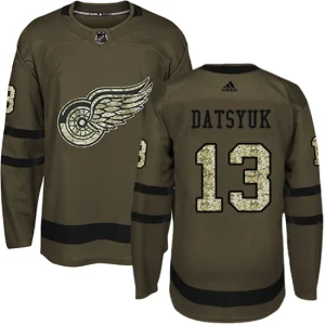 Mens Detroit Red Wings Pavel Datsyuk 13 Authentic Green Salute to Service