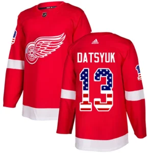 Mens Detroit Red Wings Pavel Datsyuk 13 Authentic Red USA Flag Fashion