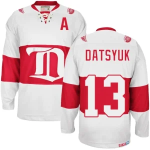 Mens Detroit Red Wings Pavel Datsyuk 13 Authentic Throwback White CCM Winter Classic