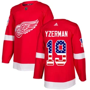 Mens Detroit Red Wings Steve Yzerman 19 Authentic Red USA Flag Fashion