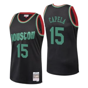 Mens Houston Rockets 15 Clint Capela Black Hardwood Classics Christmas Jersey