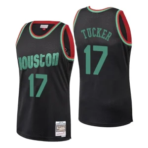 Mens Houston Rockets 17 P.J. Tucker Black Hardwood Classics Christmas Jersey