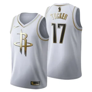 Mens Houston Rockets 17 P.J. Tucker Golden Edition White Fashion Jersey