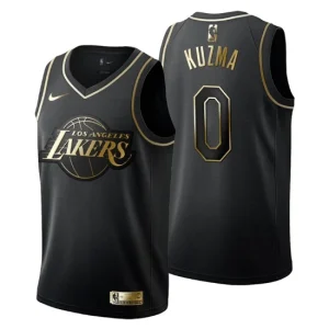 Mens Los Angeles Lakers 0 Kyle Kuzma Golden Edition Black Fashion Jersey