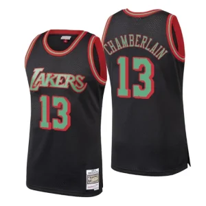 Mens Los Angeles Lakers 13 Wilt Chamberlain Black Hardwood Classics Christmas Jersey